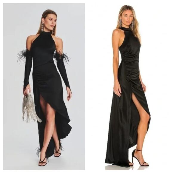 NWT Retrofete Sab Satin Halter Neck Slit Maxi Dress - Black - XS - Picture 1 of 15